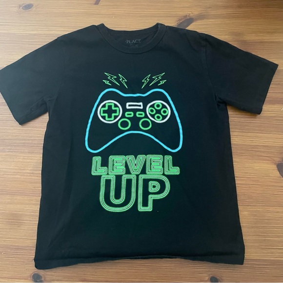 4/$13 The Children’s Place Game Controller “Level Up” Black Shirt - Medium 7/8 - Picture 1 of 3